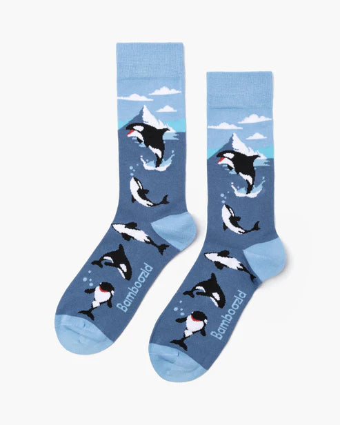 Killer Whales on a Blue Men's Crew Sock