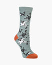 Socks with sugar glider pattern on a khaki green background