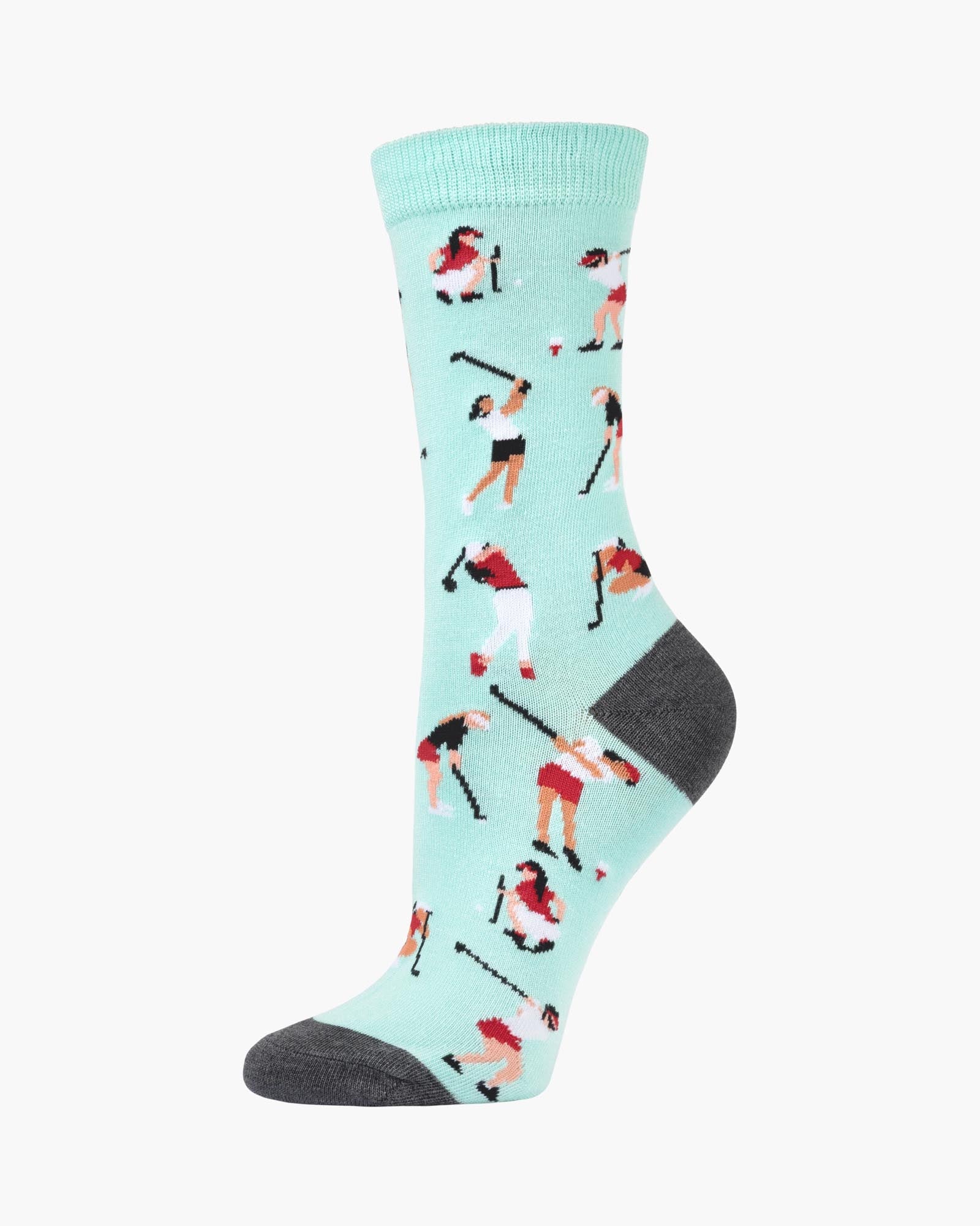 Socks with golf player pattern on a light blue background