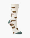 White sock with wombat pattern on a white background