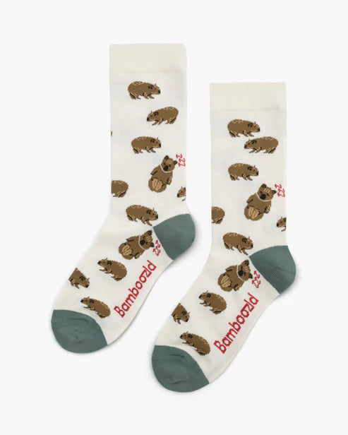 Wombat on Cream Women's Bamboo Crew Socks
