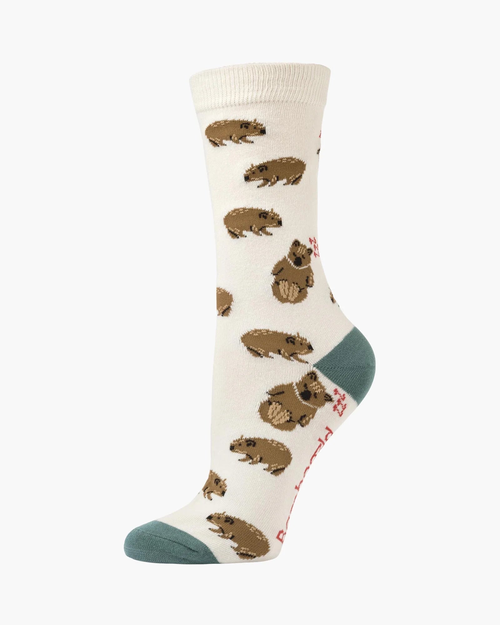 Wombat on Cream Women's Bamboo Crew Socks