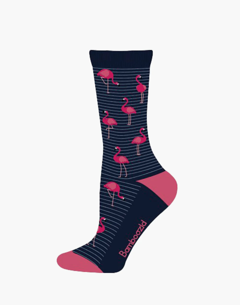 Flamingo on Stripes Women's Bamboo Crew Socks