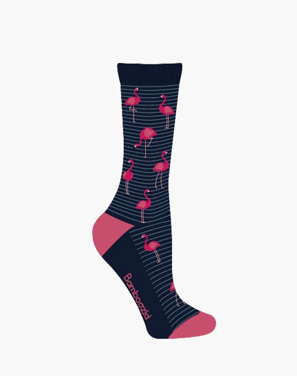 Flamingo on Stripes Women's Bamboo Crew Socks - The Sockery