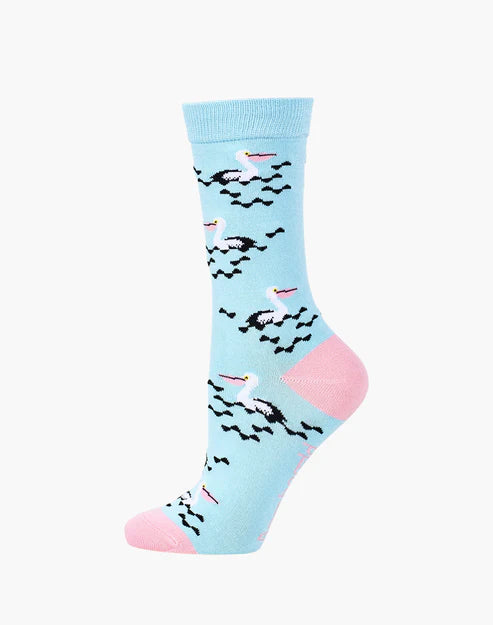 Pelican Women's Bamboo Crew Socks in Blue - The Sockery