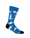 Blue sock with polar bear patterns on a white background