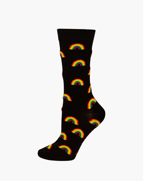 Rainbows on Black Women's Bamboo Crew Socks - The Sockery