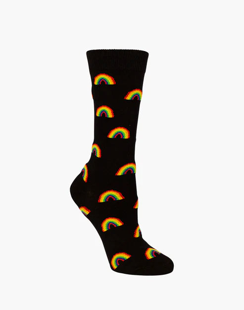 Rainbows on Black Women's Bamboo Crew Socks - The Sockery