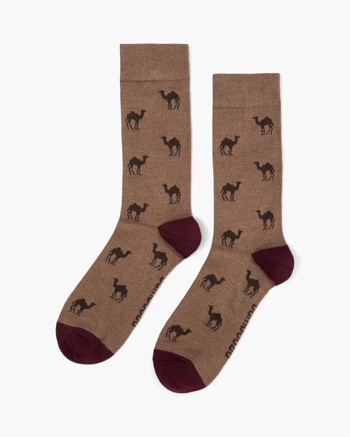Ditsy Camels on Taupe Mens Crew Sock
