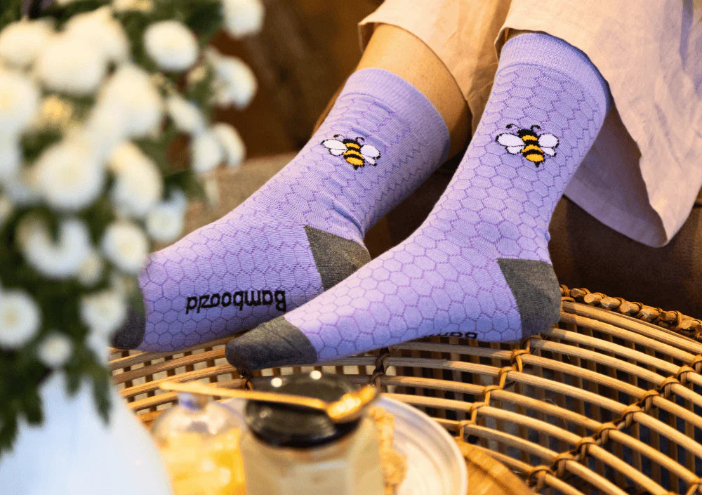 Bee on Honeycomb Women's Bamboo Crew Socks