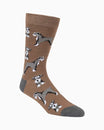 Brown sock with dog pattern on a white background