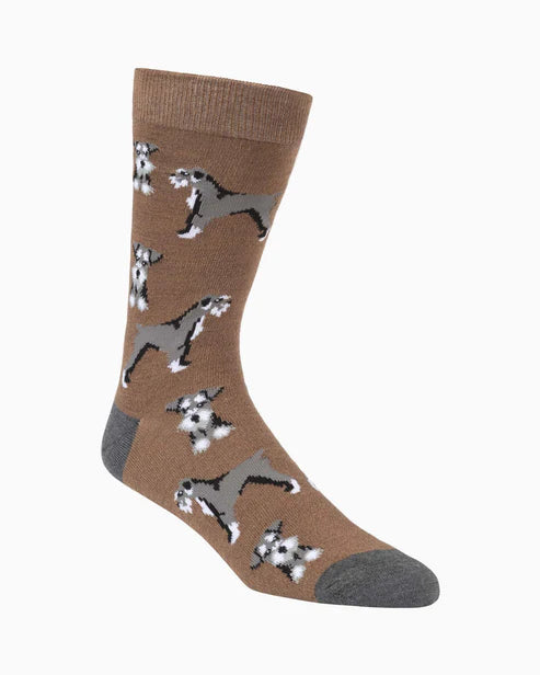 Brown sock with dog pattern on a white background