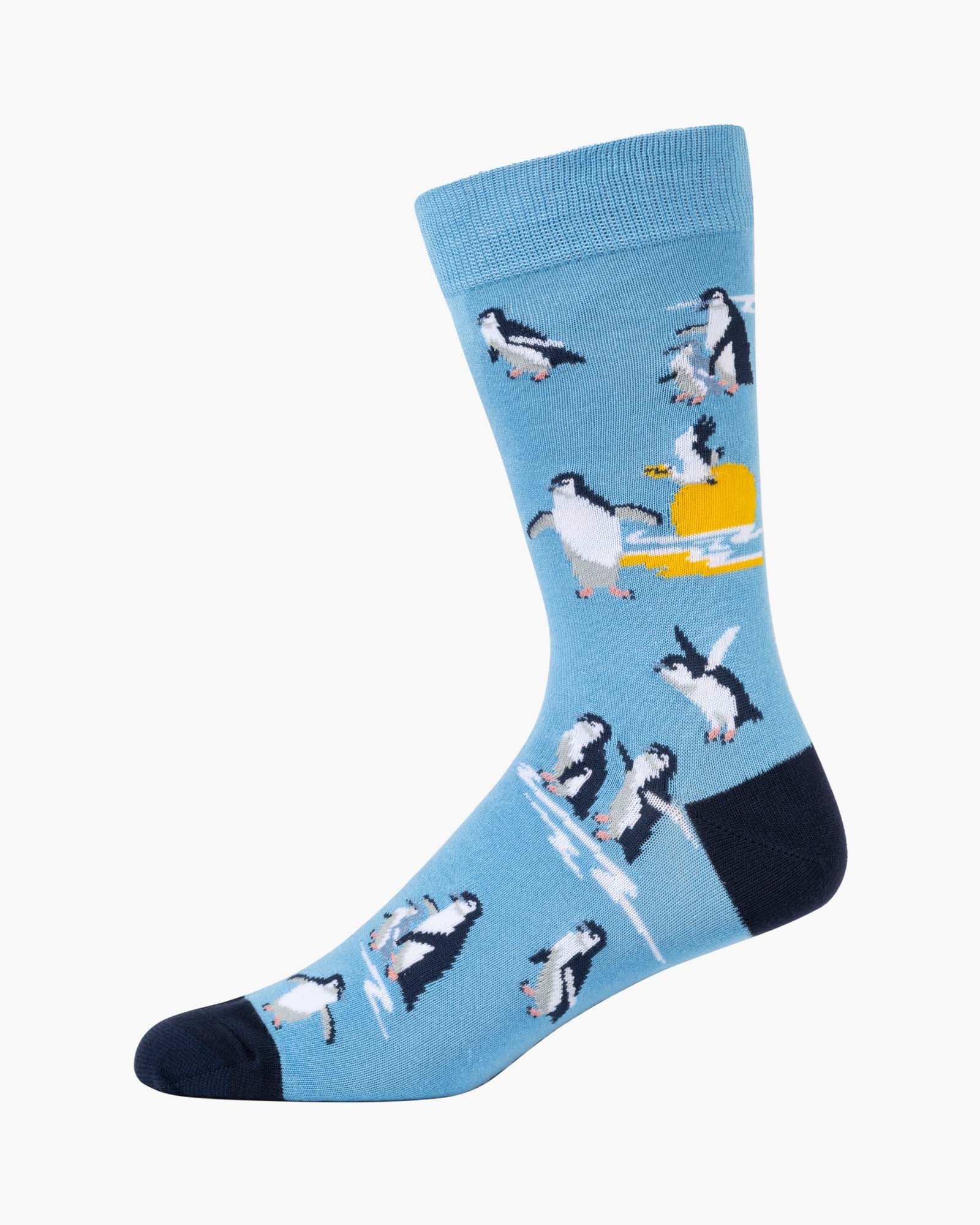 Sunset Penguins Men's Bamboo Crew Socks