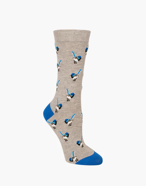 Blue Wren Women's Bamboo Socks on Grey