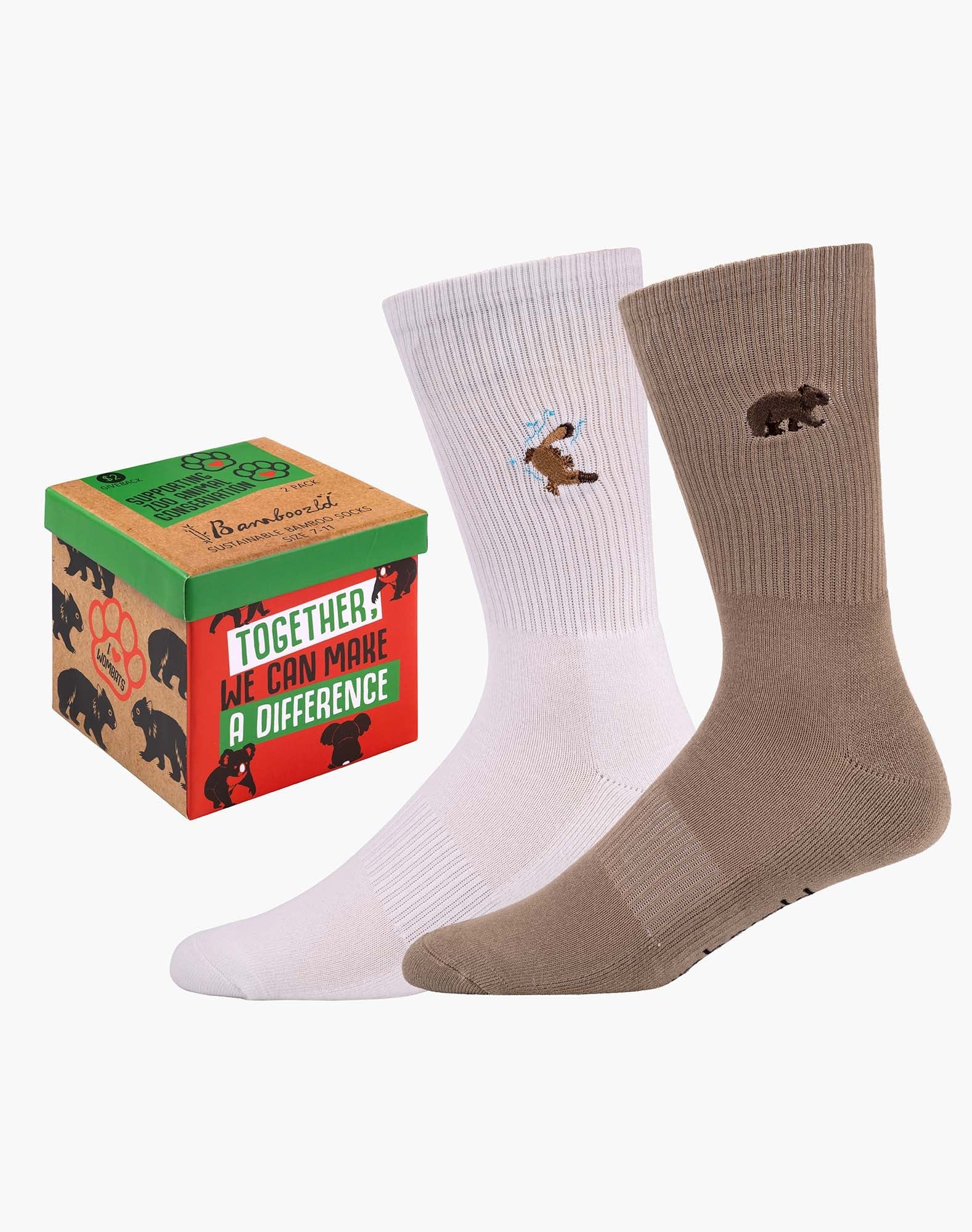 Platypus & Wombat Zoo Conservation Men's Athletic Crew Socks - Gift Box 2 Pack - The Sockery
