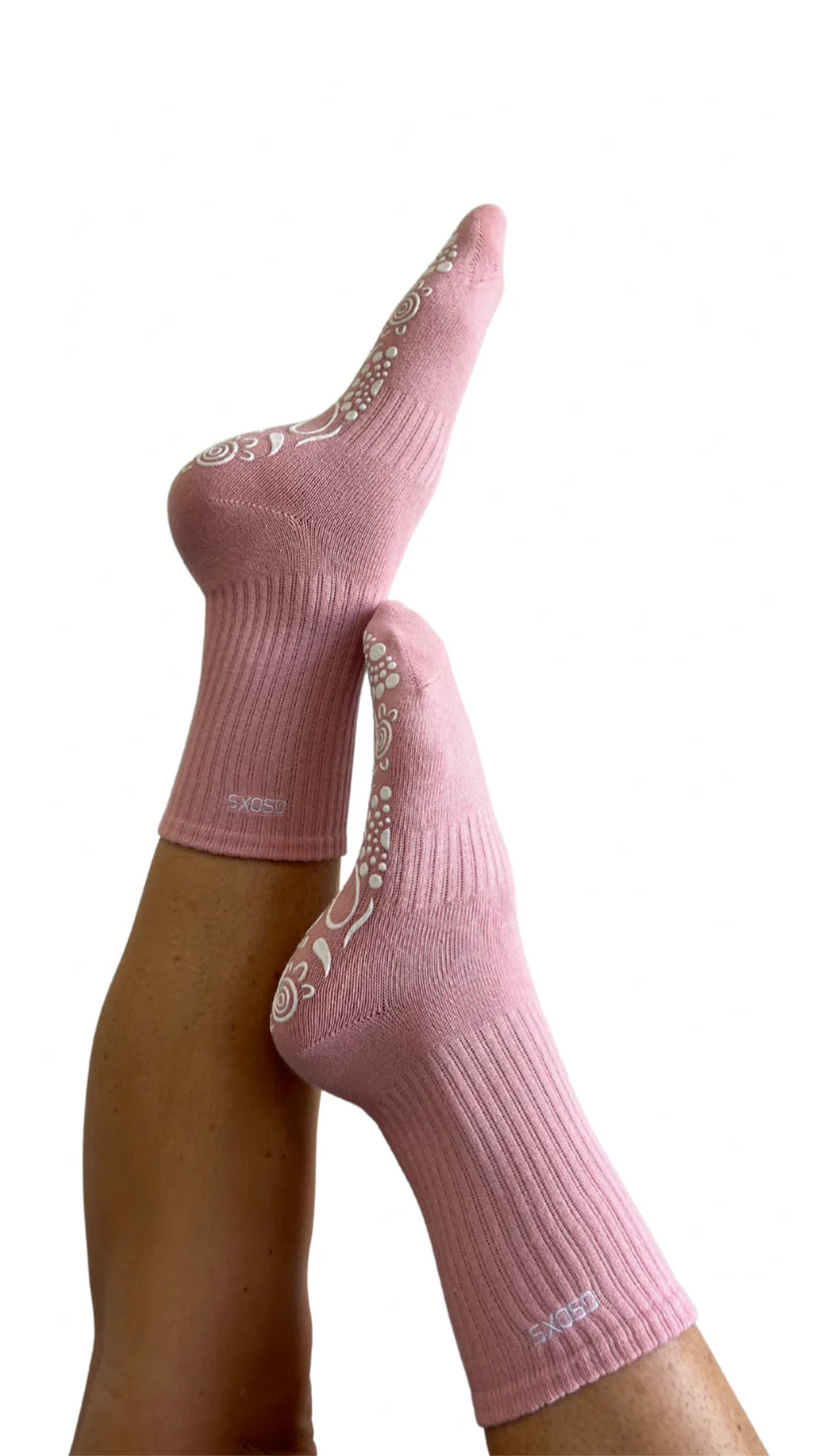 Birdee Crew Grip Socks in Pink and White - The Sockery