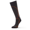 Black sock with orange accents on a white background
