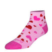 Pink sock with red hearts on a white background