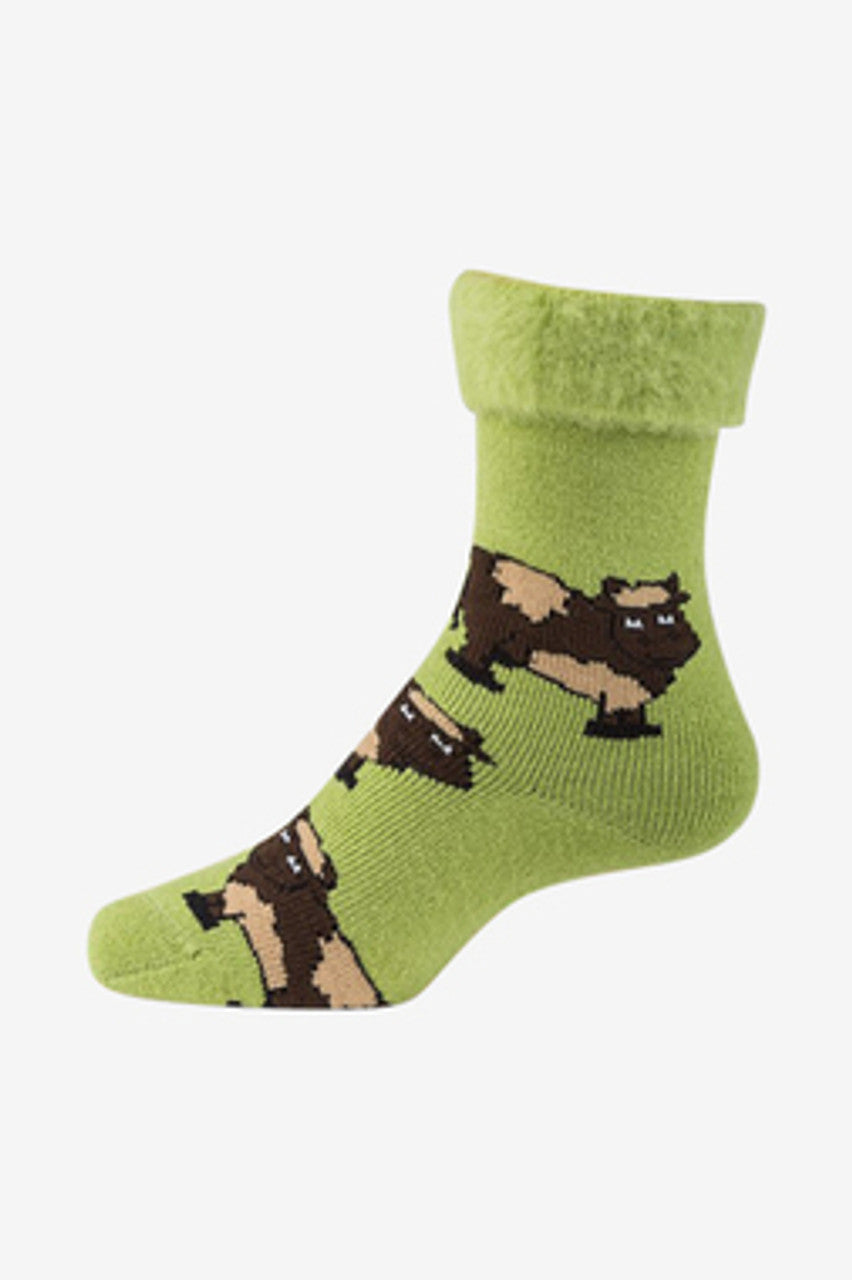 Cow Bed Socks in green