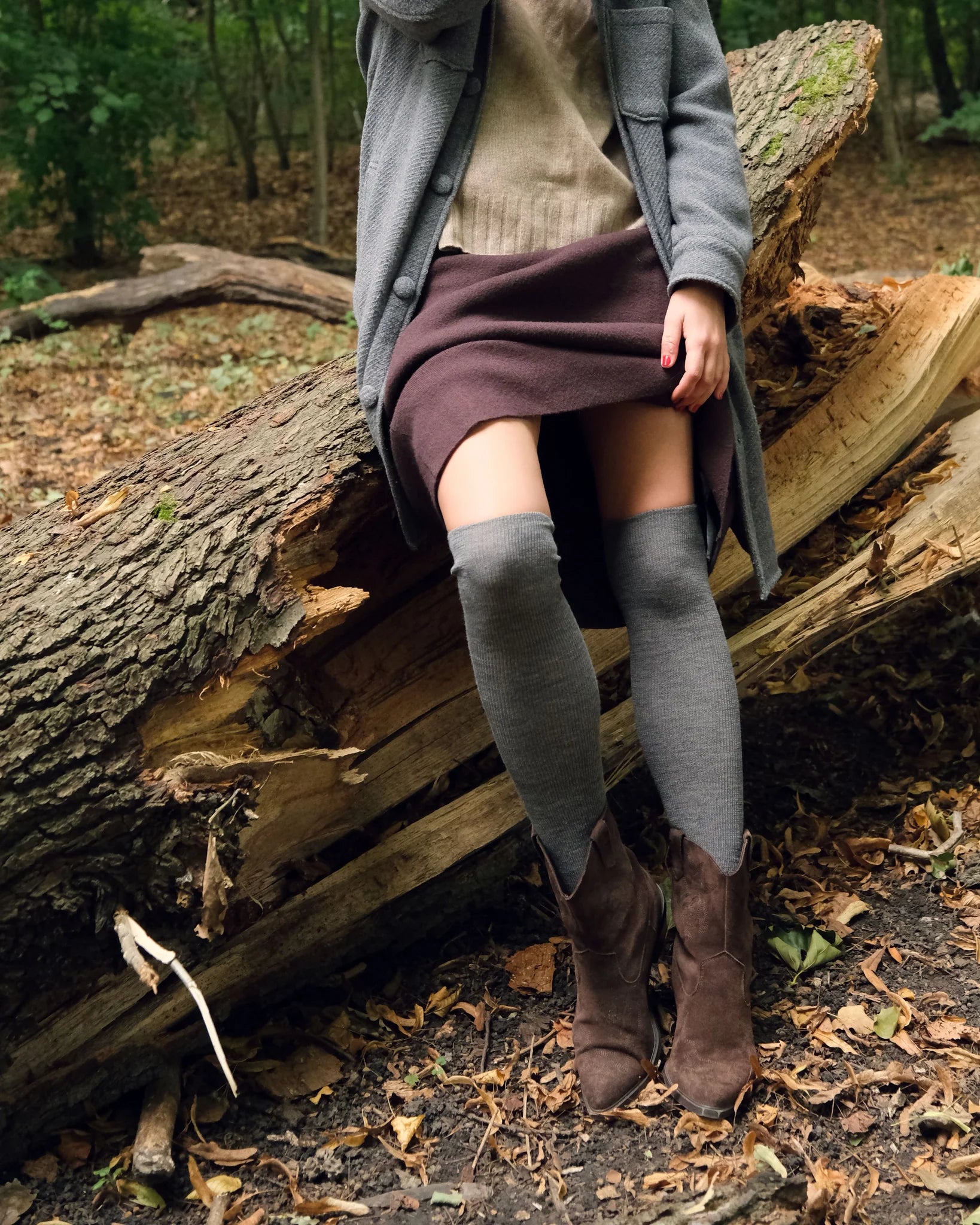 Chiara Wool and Organic Cotton Over the Knee Socks in Slate Grey