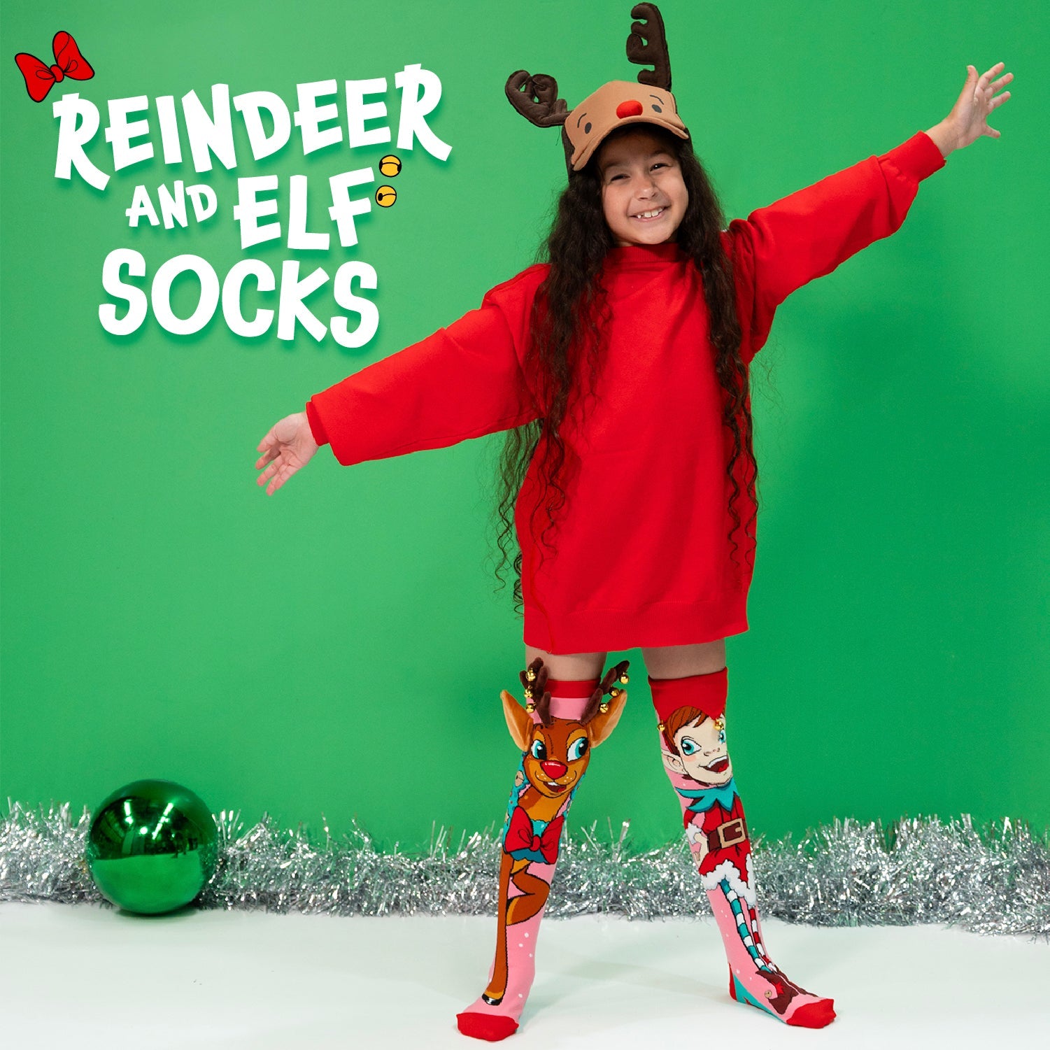 Madmia Reindeer and Elf Knee High Christmas Socks