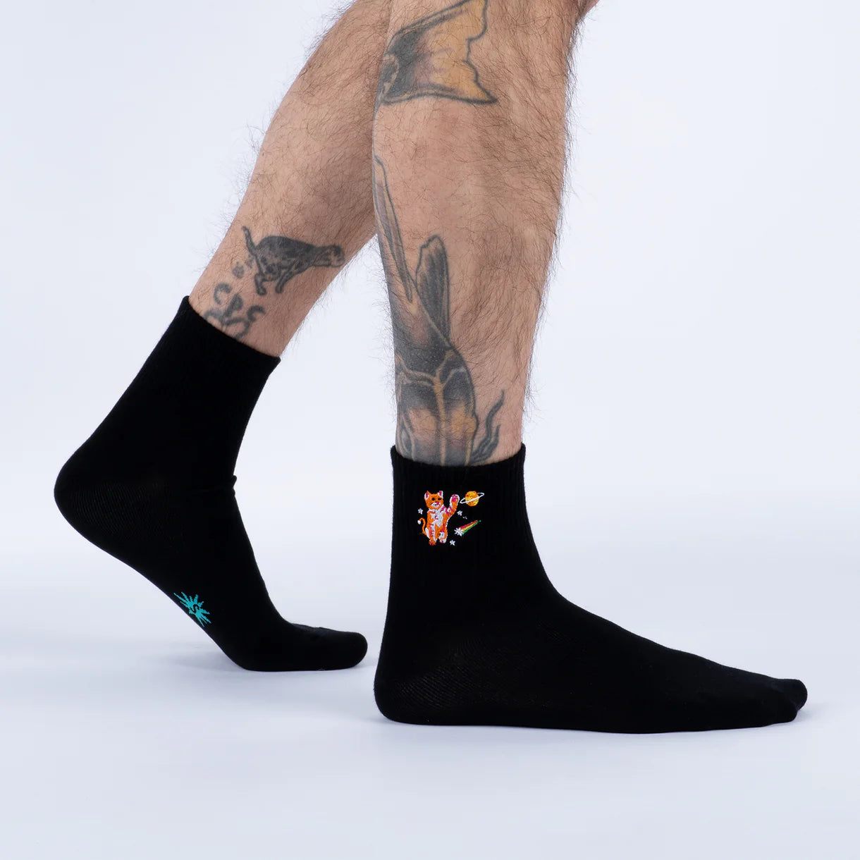 Space Cats Embroidered Quarter Socks - The Sockery