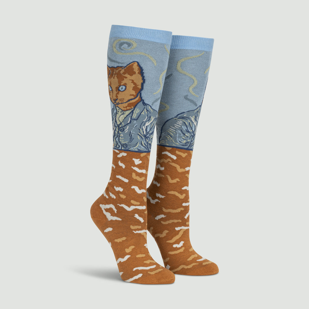 Cat Van Gogh, a Selfie Portrait Women's Knee High Socks - The Sockery
