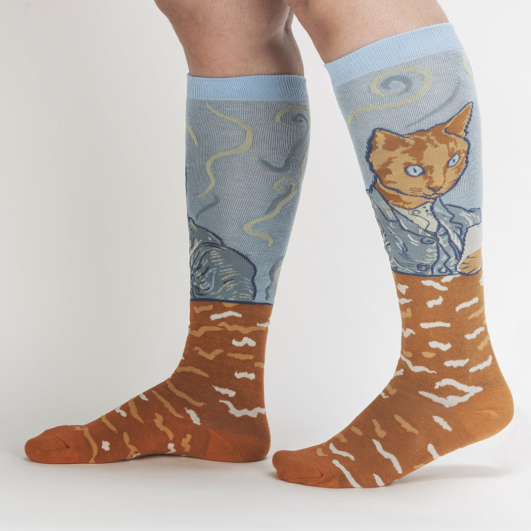Cat Van Gogh, a Selfie Portrait Women's Knee High Socks - The Sockery