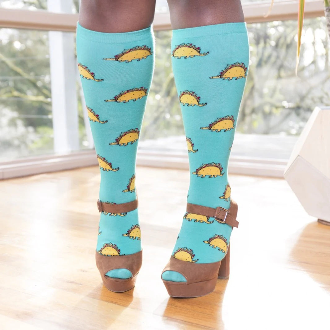 Tacosaurus Women's Knee High Socks in Extra Stretchy for Wide Calves