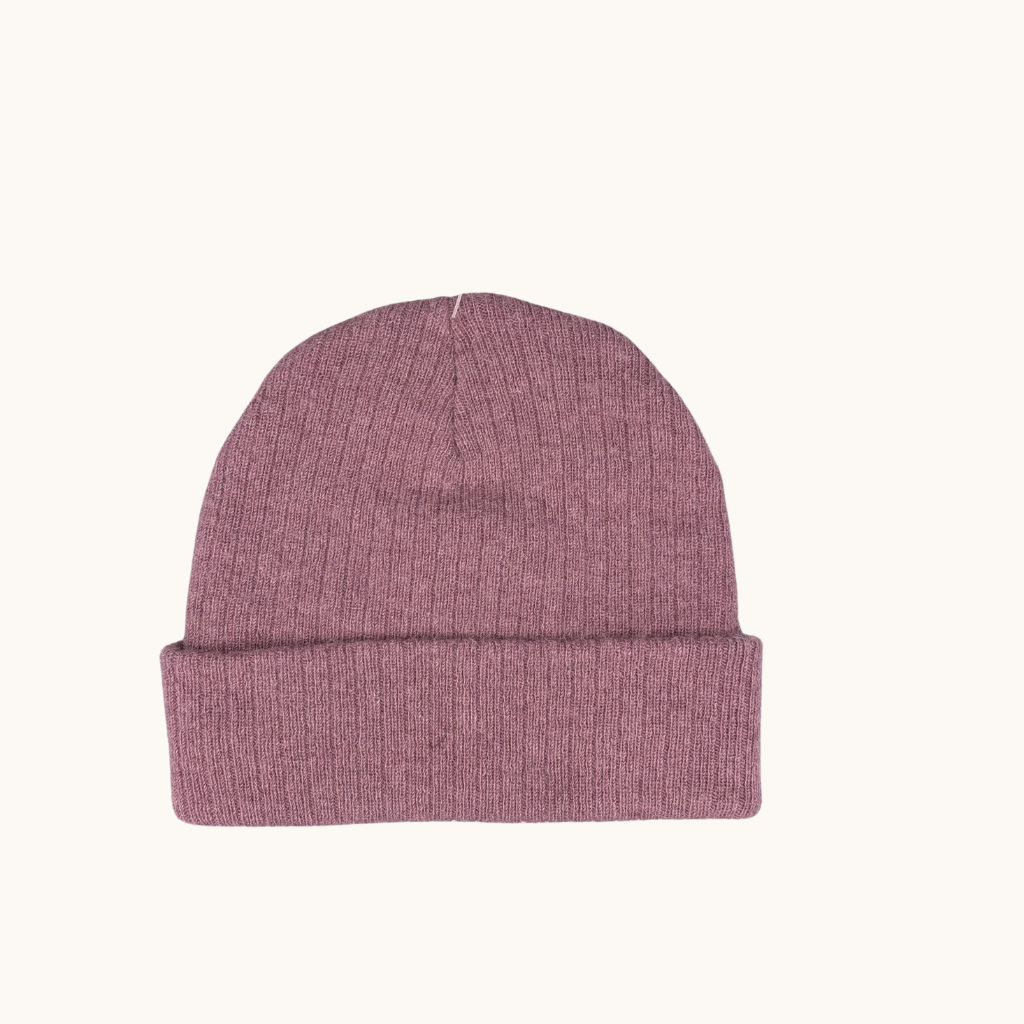 Purple beanie on a white background