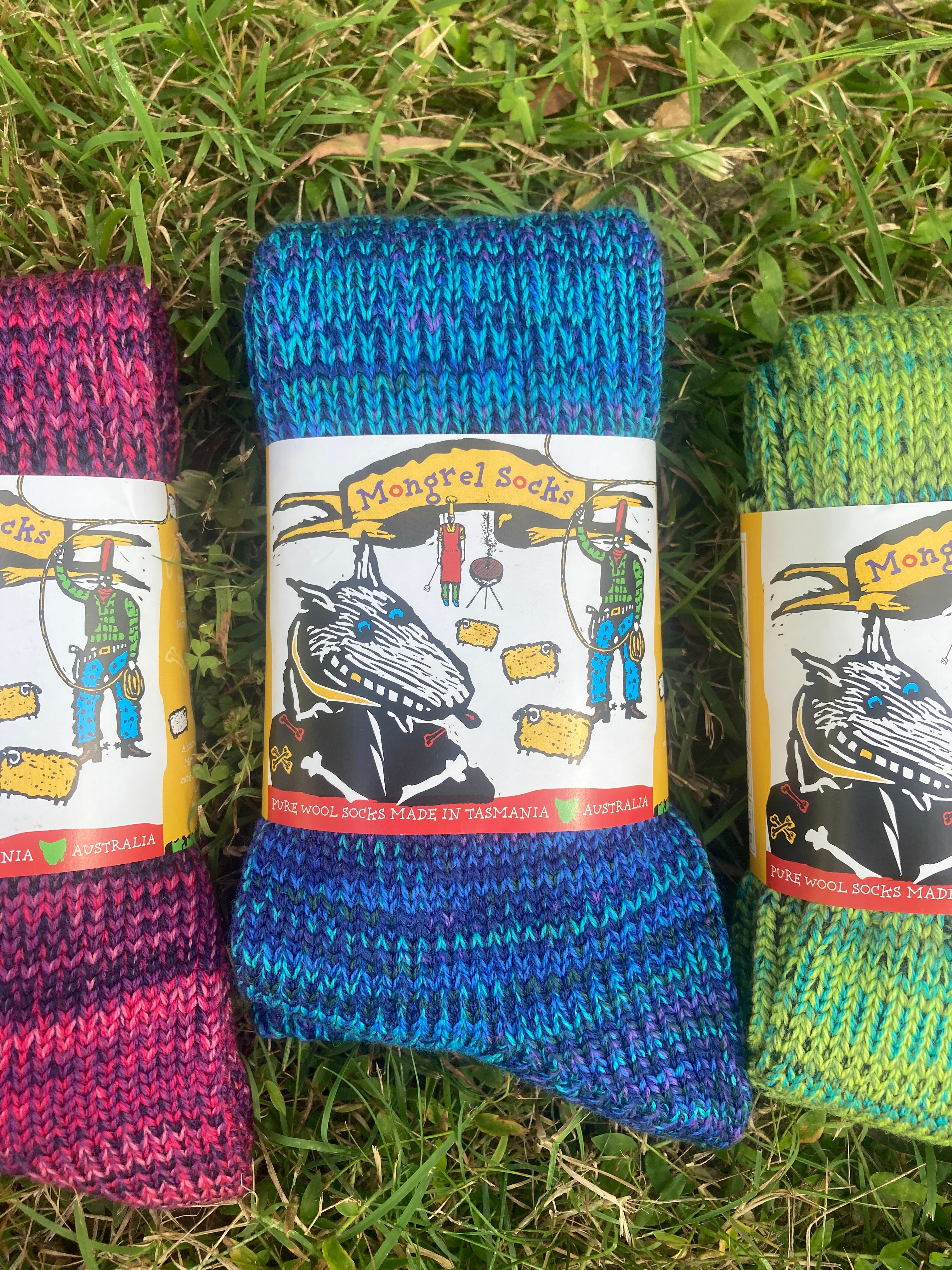 Pure Merino Mongrel Socks - Blue Green