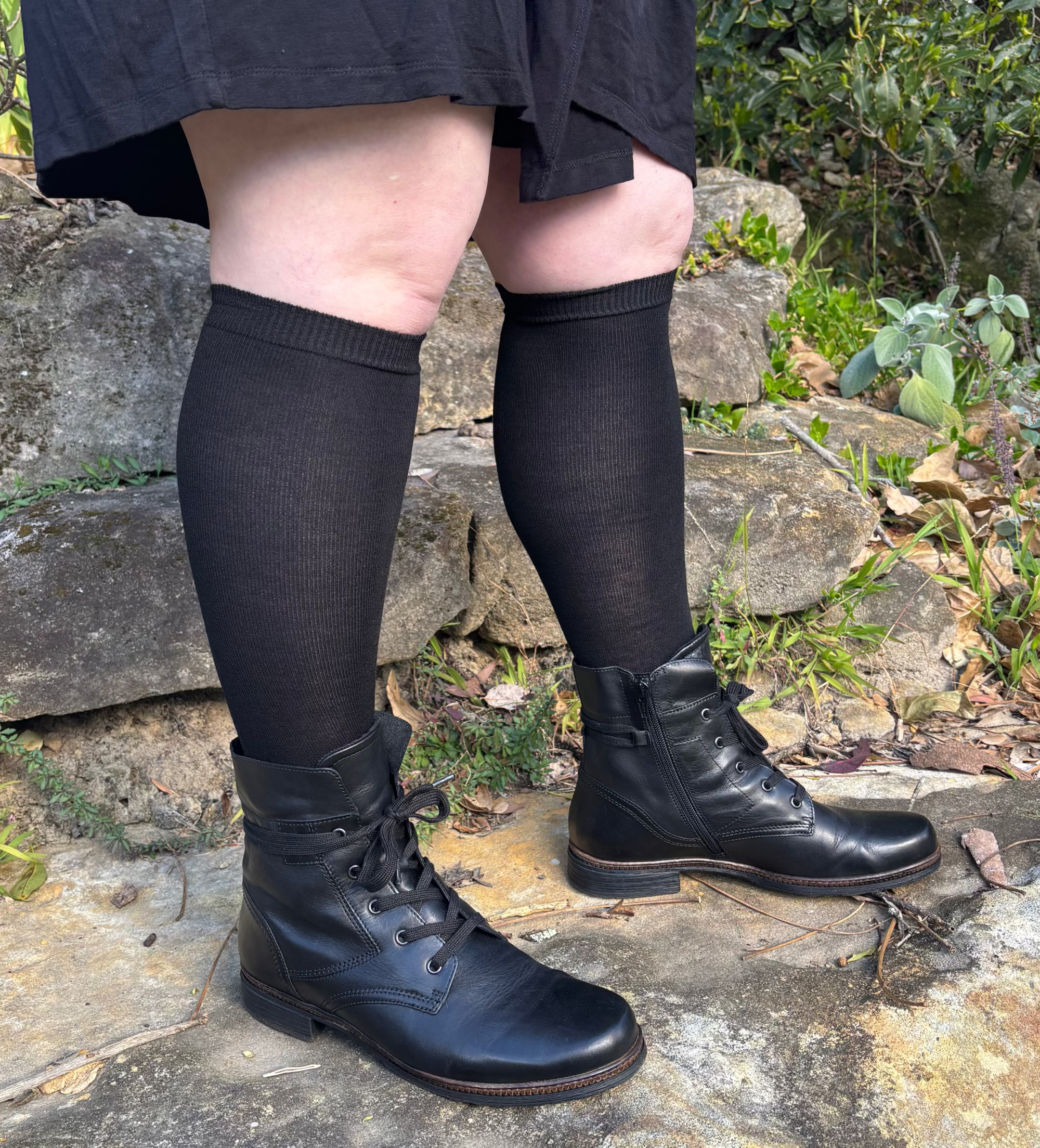Wide Calf Merino Wool Women's Knee High Socks in Black - Aussie Made