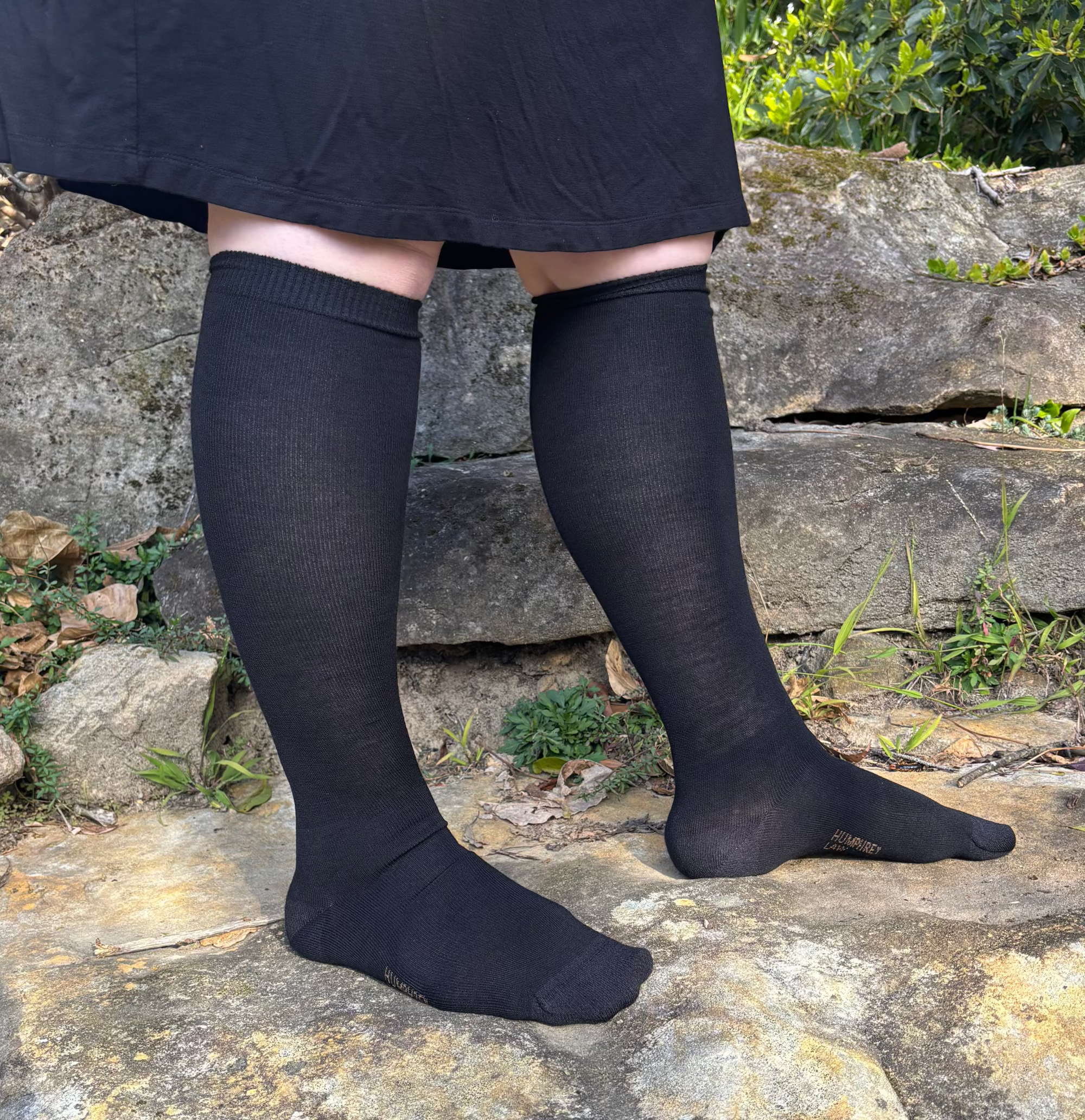 Wide Calf Merino Wool Women's Knee High Socks in Black - Aussie Made