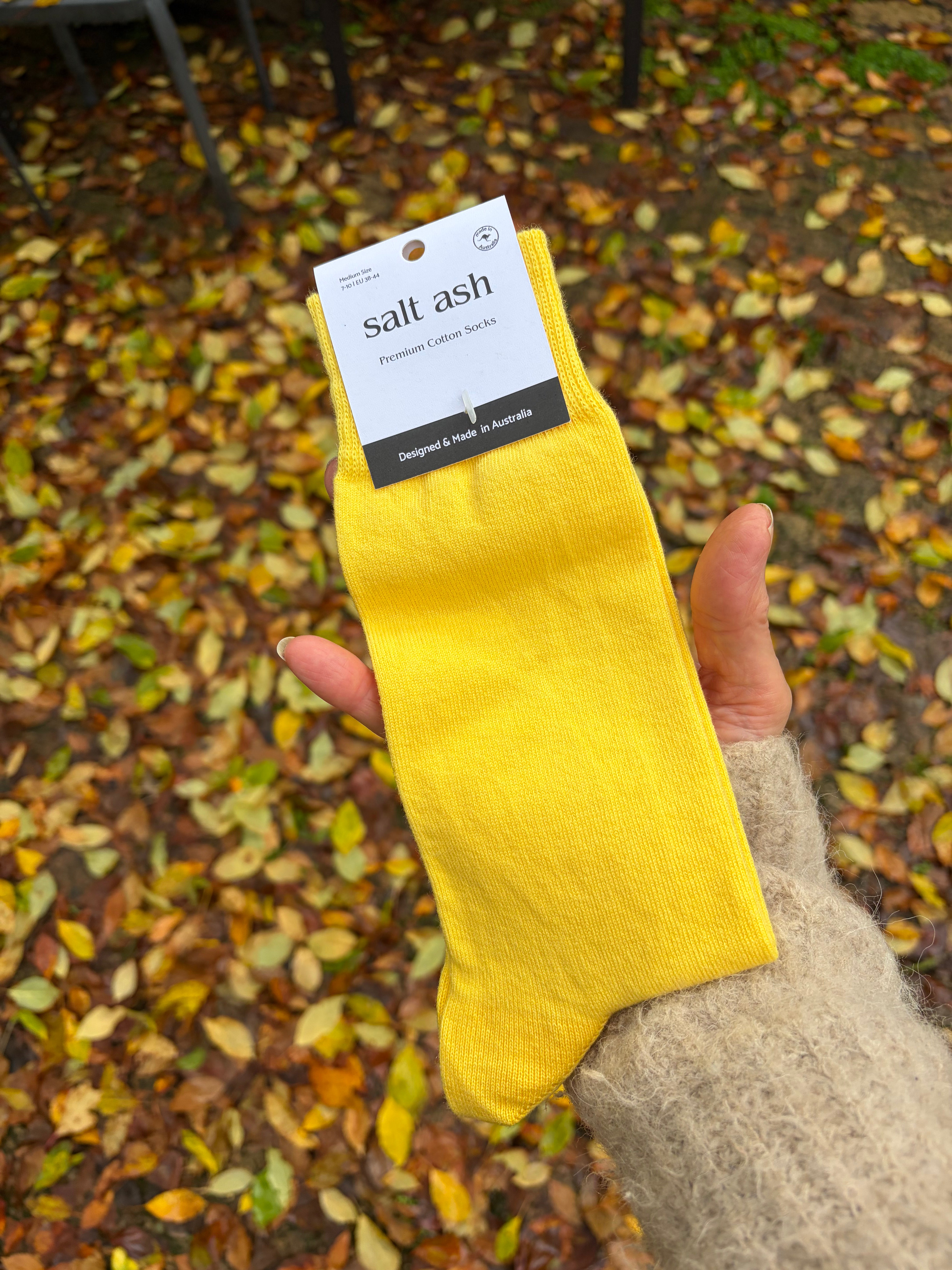 Sunshine Yellow Cotton Crew Dress Sock - Australian Made