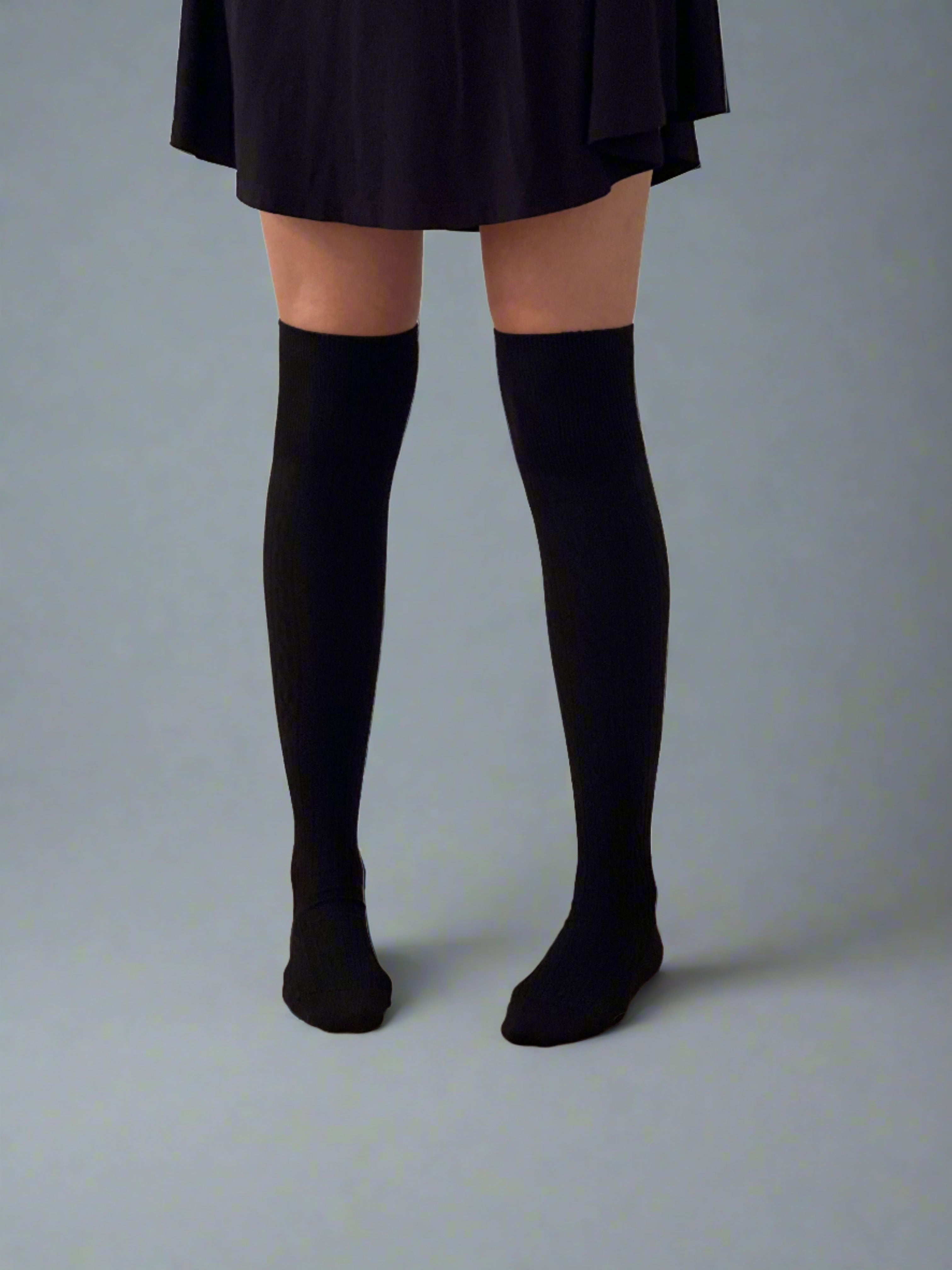 Cable Knit Over the Knee Socks in Black Aussie Made