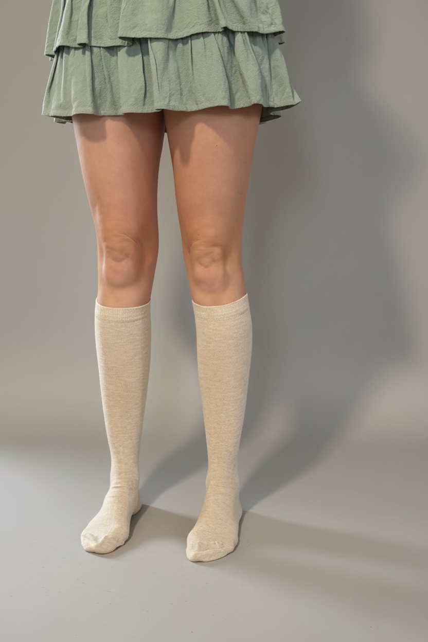 Oatmeal Cotton Knee High Socks