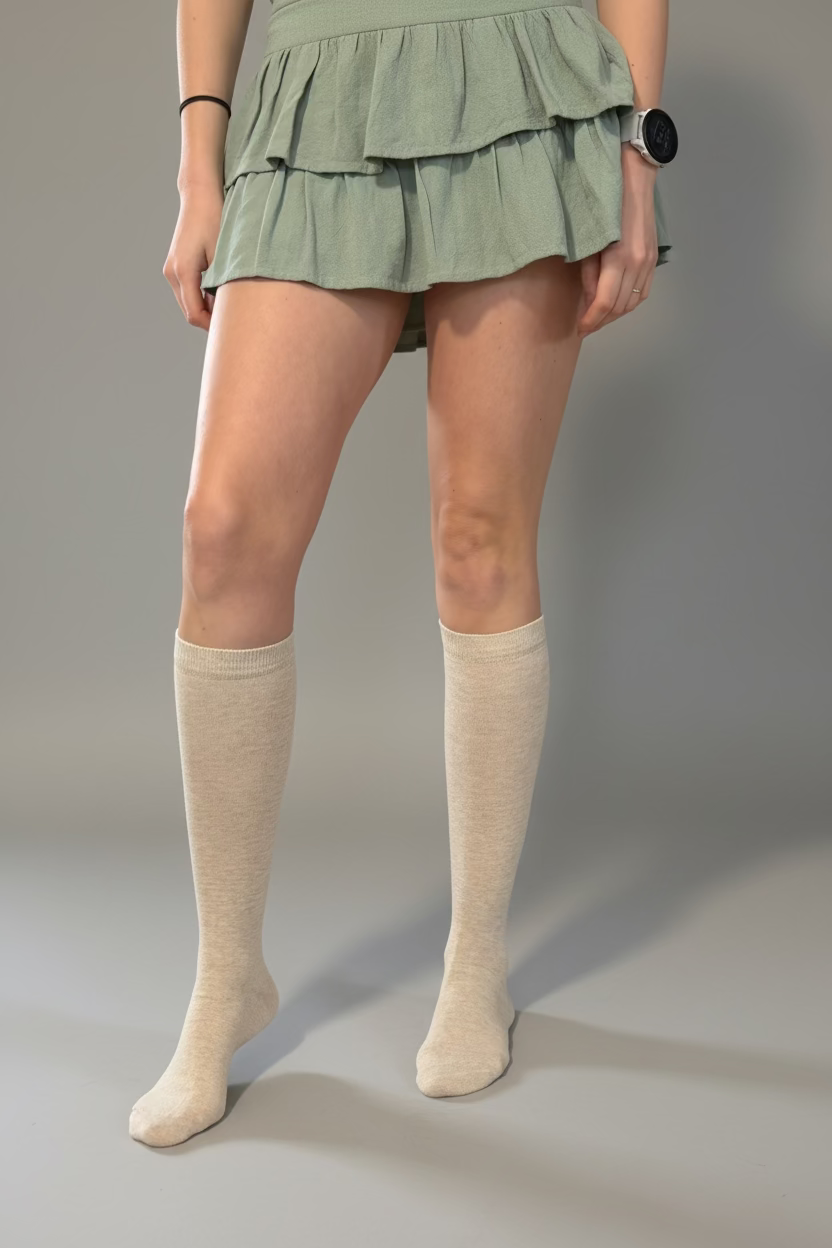 Oatmeal Cotton Knee High Socks