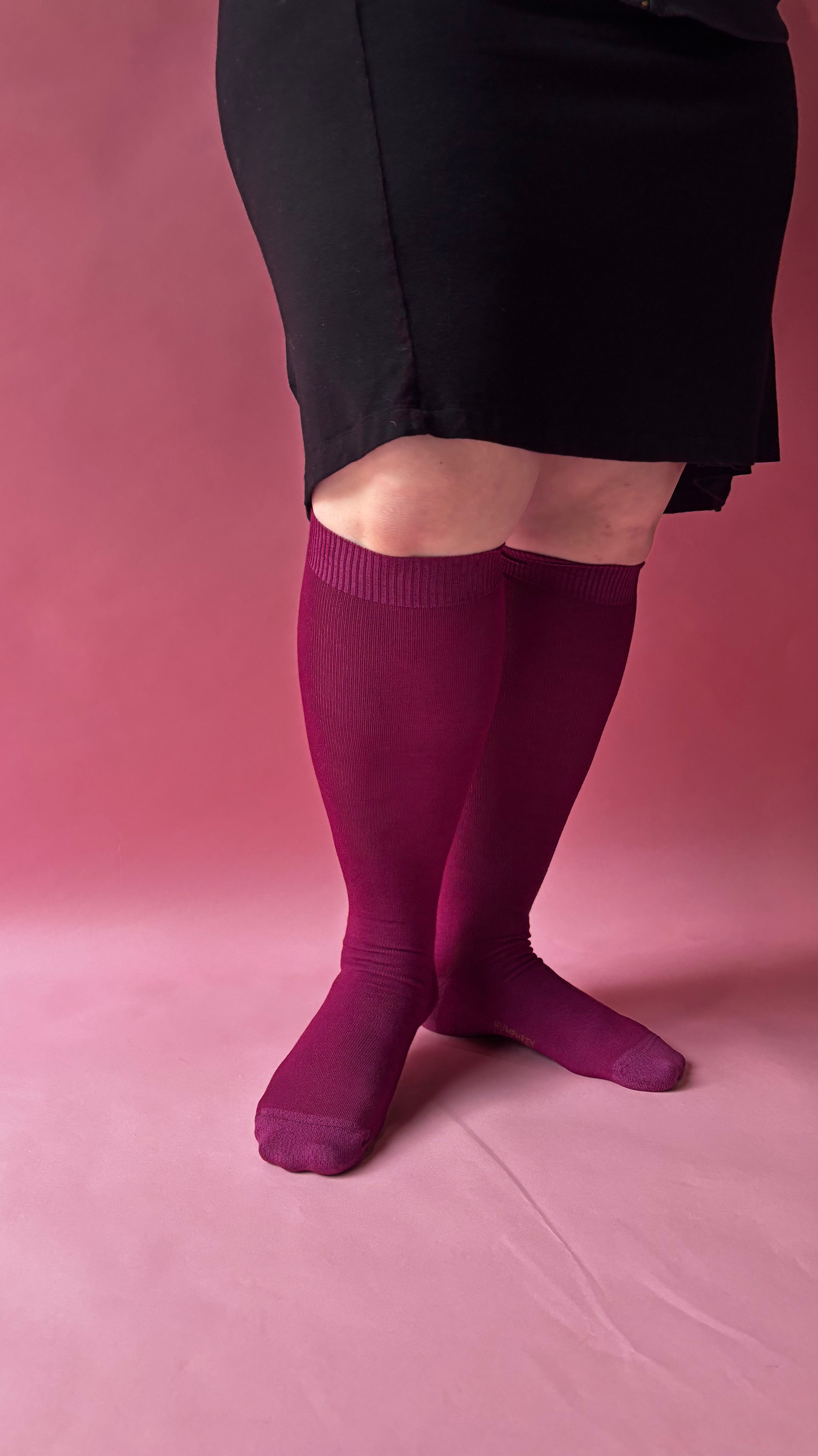 Wide Calf Merino Wool Women's Knee High Socks in Berry - Aussie Made