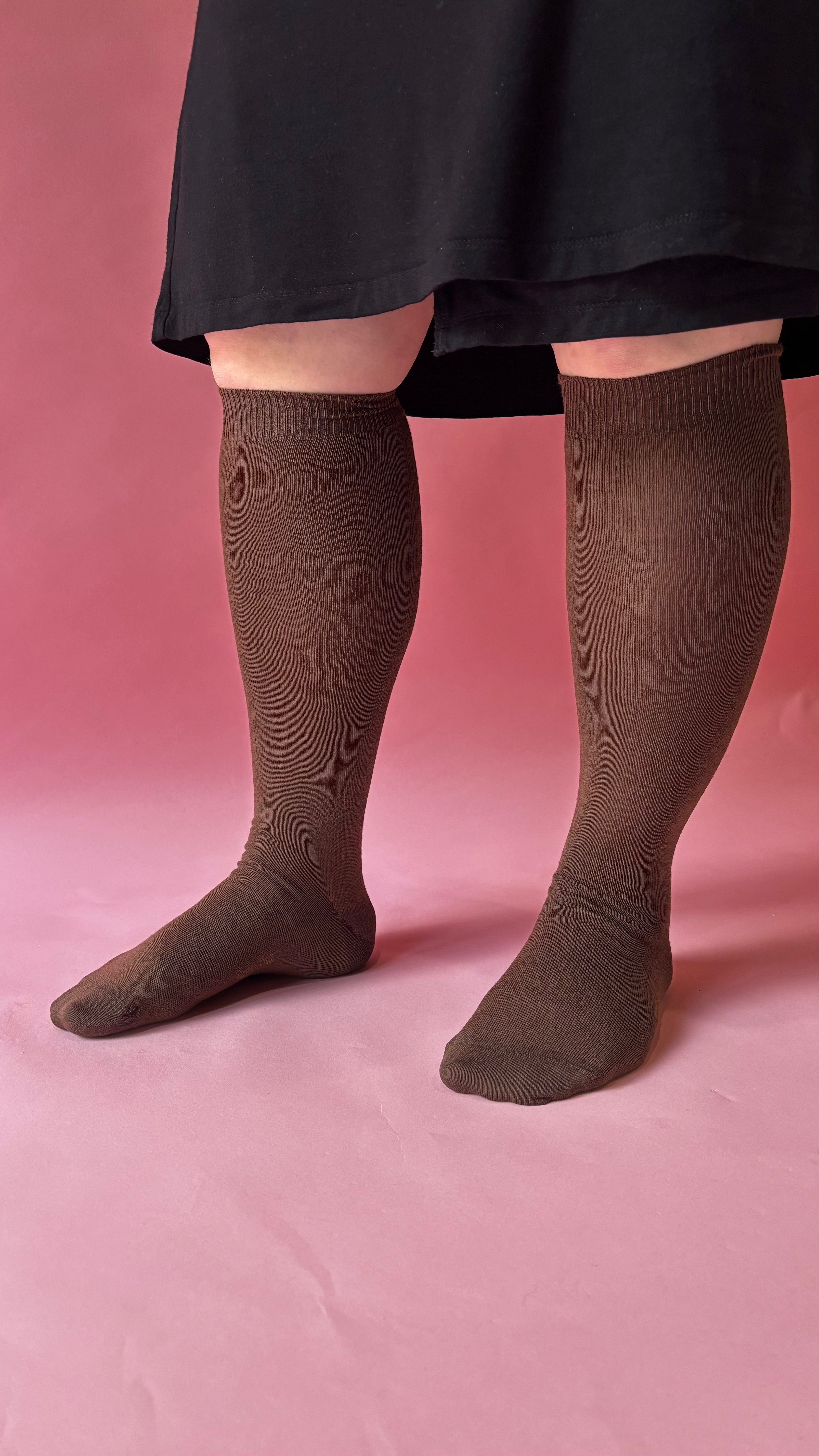 Wide Calf Merino Wool Women's Knee High Socks in Chocolate- Aussie Made