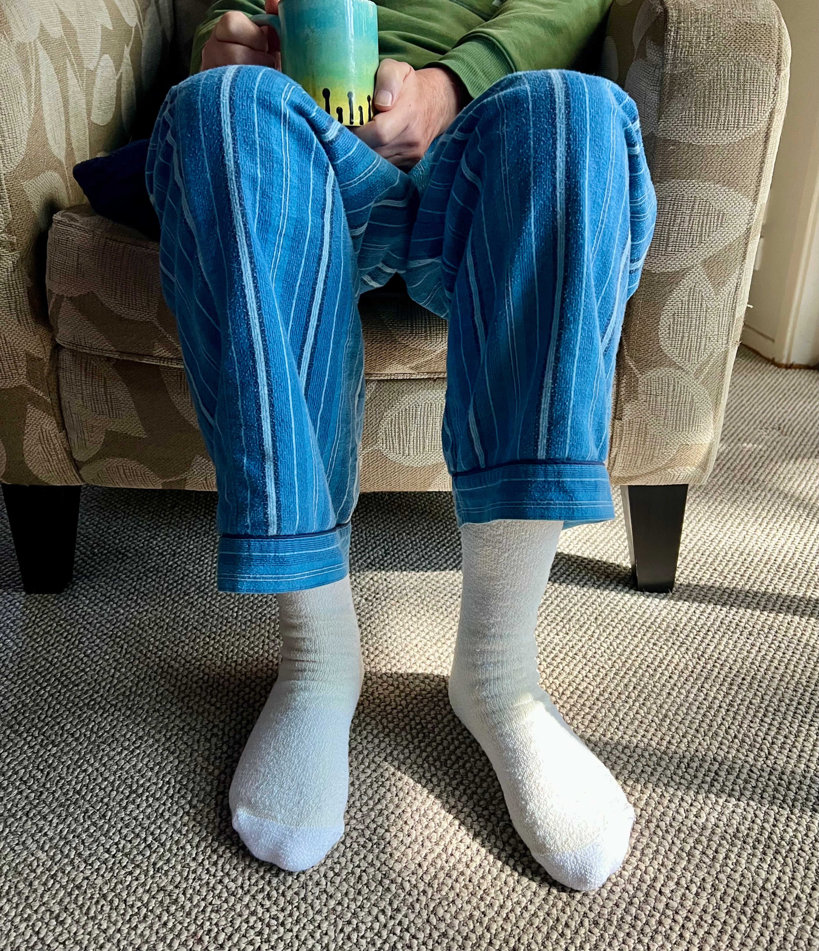 Man wearing pjs and white bedsocks - the sockery