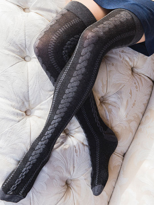 Cable Knit Over the Knee Socks in Grey