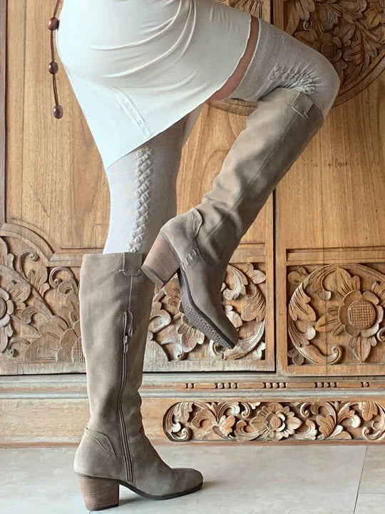 Cable Knit Over the Knee Socks in Linen