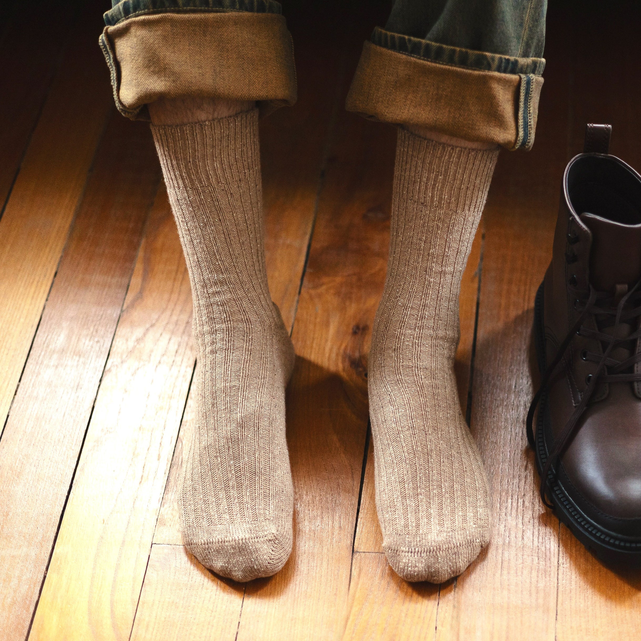 Silk and Wool Blend Socks - Star Dust on Beige