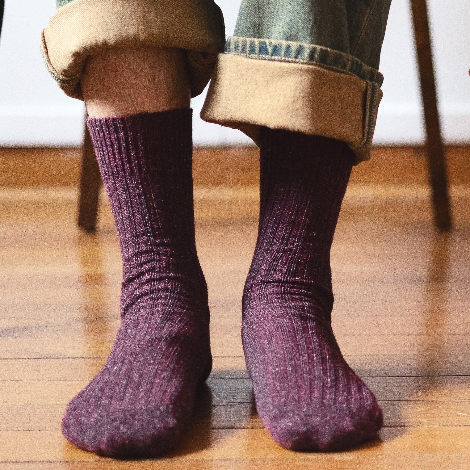 Silk and Wool Blend Socks - Star Dust on Burgundy