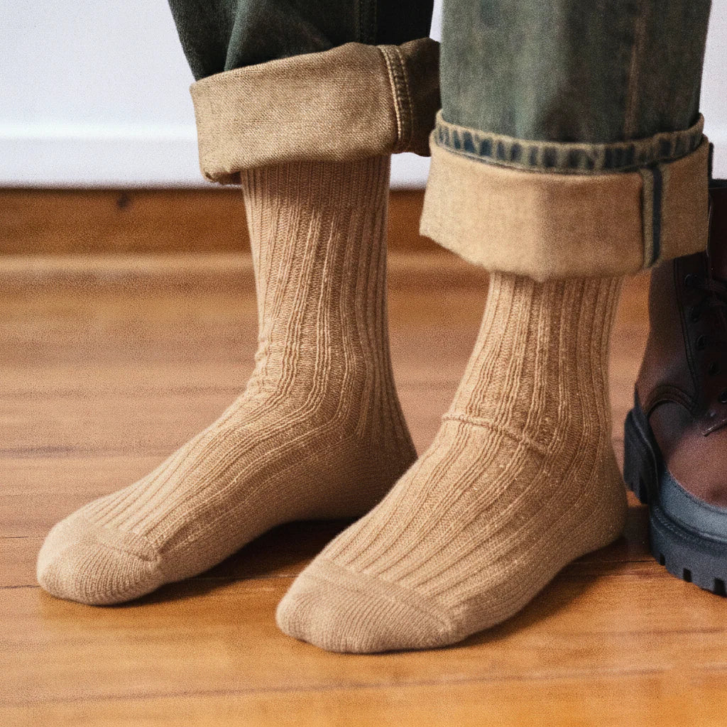 Silk and Wool Blend Socks - Star Dust on Caramel