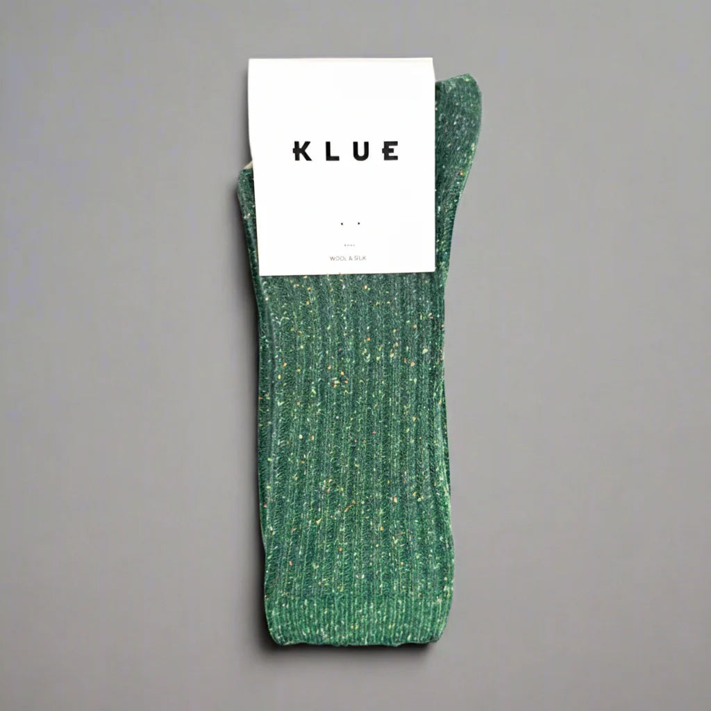 Silk and Wool Blend Socks - Star Dust on Dark Green