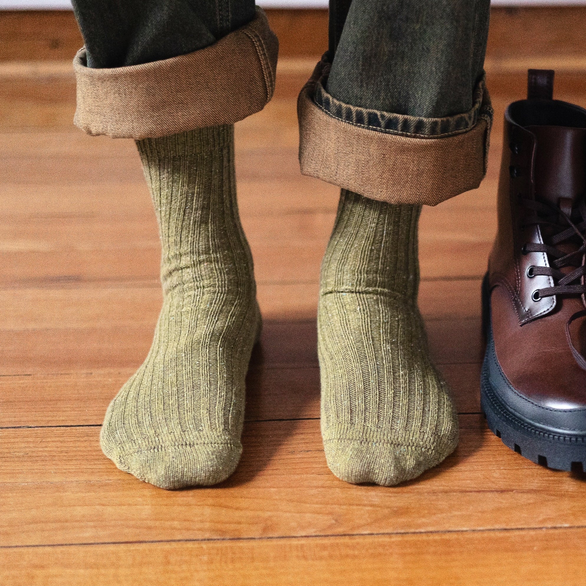 Silk and Wool Blend Socks - Star Dust on Khaki