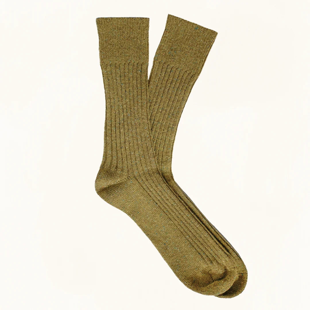 Silk and Wool Blend Socks - Star Dust on Khaki