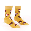 Yellow socks with squirrel pattern on a white background
