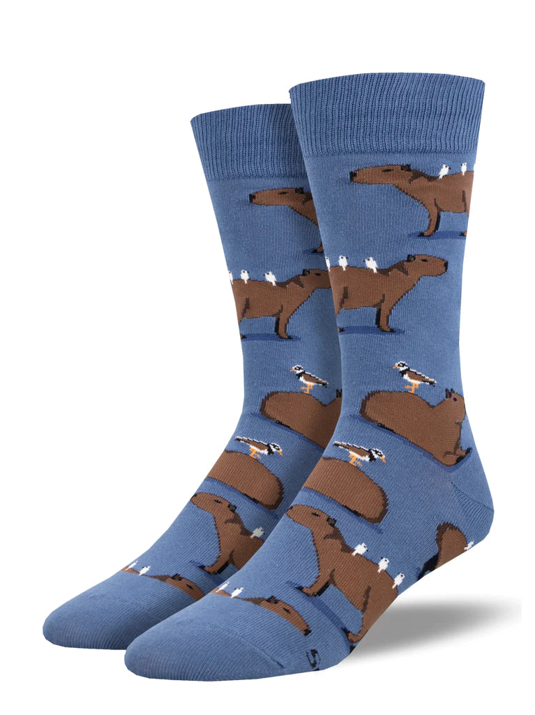 Capybara Mens Crew Sock in Blue - The Sockery